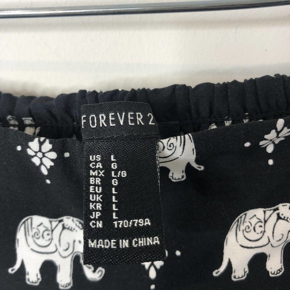 Forever 21 NWT Women's Black and Cream Pull On Pants w/Elephants Size Large - Picture 4 of 7